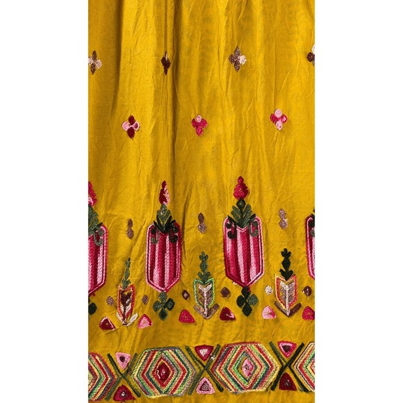 Anthropologie Floreat Raella  Mustard Embroidered Boho Tiered Tunic Dress XL - Picture 15 of 16
